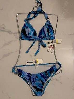 envy Blue Multi-Print Halter Bikini Top